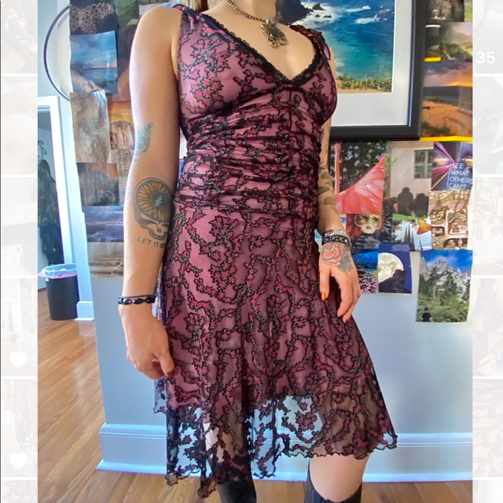 Vintage Black Lace Rose Dress